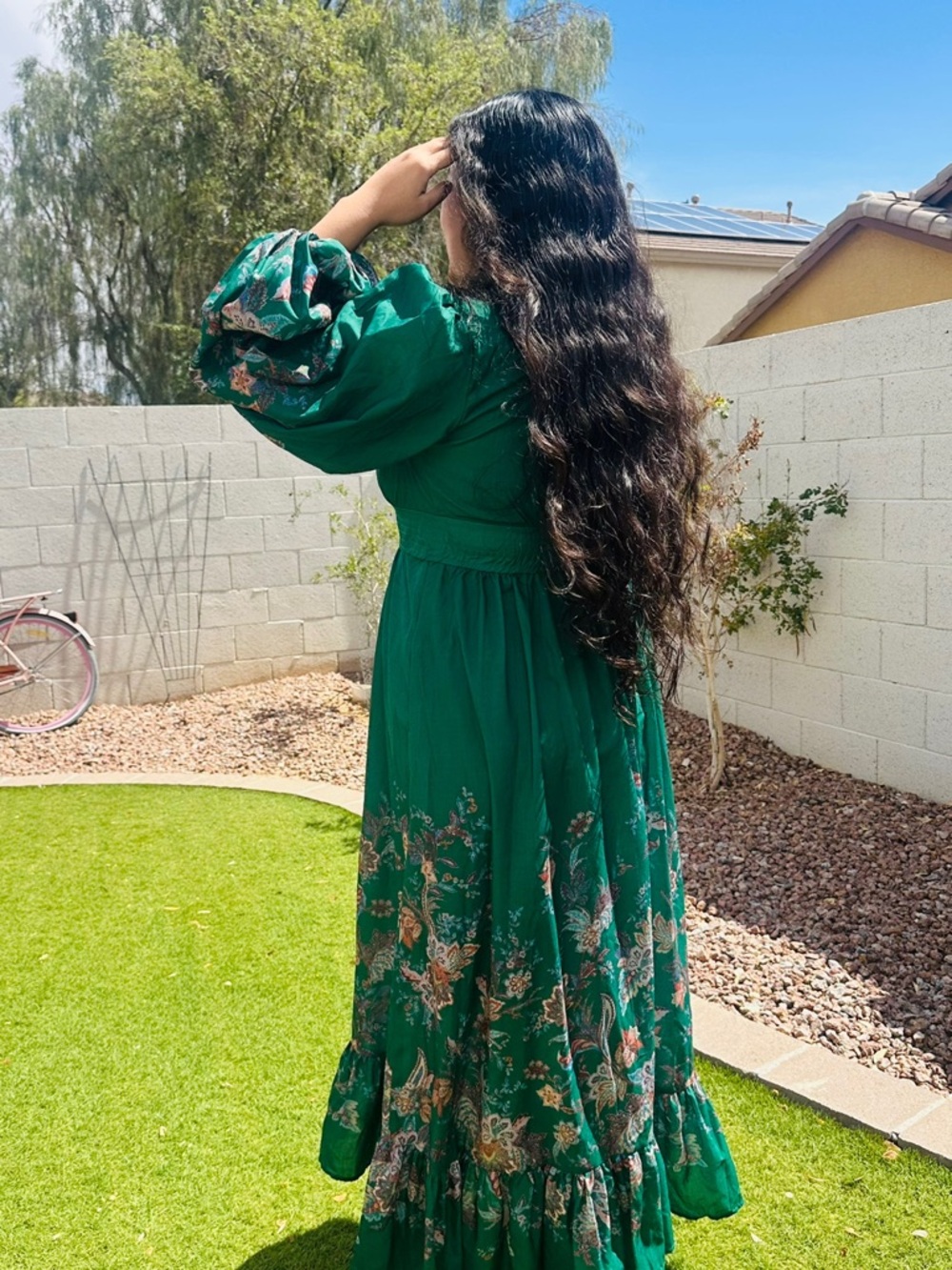 Emerald Green Floral Maxi Dress - Picture 3 of 9